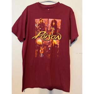Poison Band Graphic T-Shirt Mens Medium Maroon Burgundy 100% Cotton  0234‎